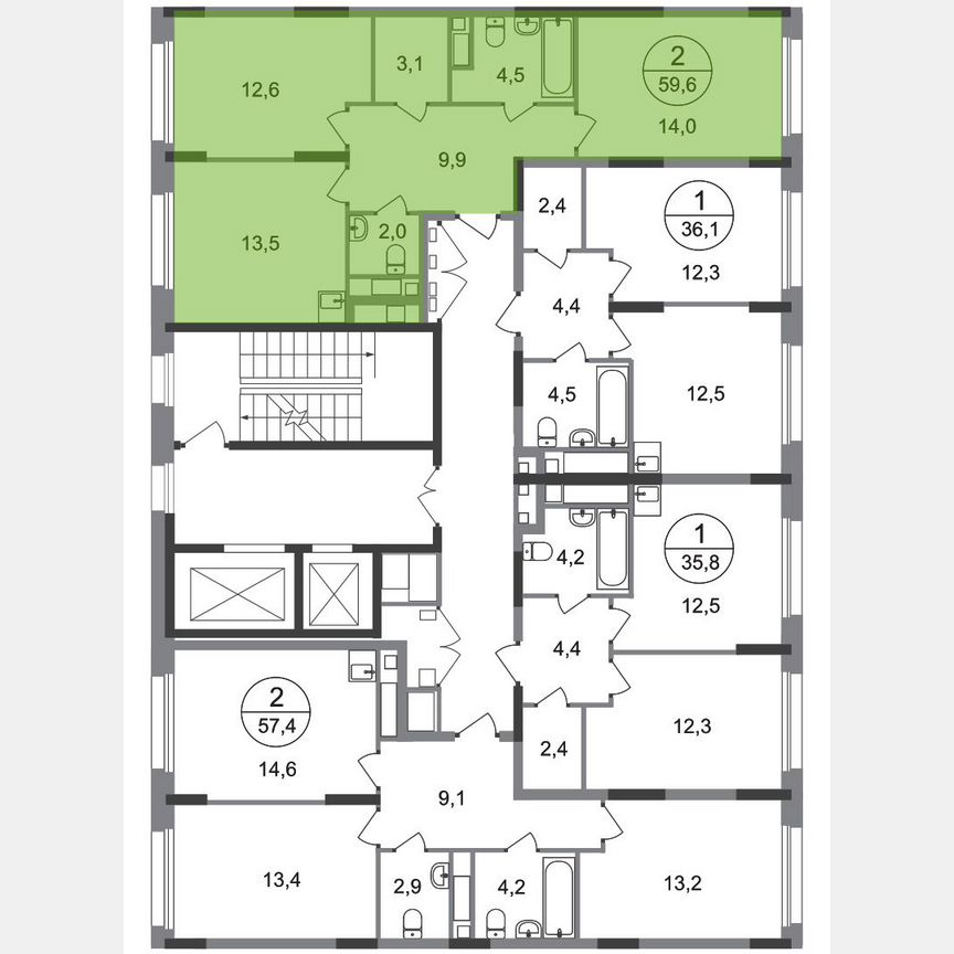 2-к. квартира, 59,6 м², 4/17 эт.