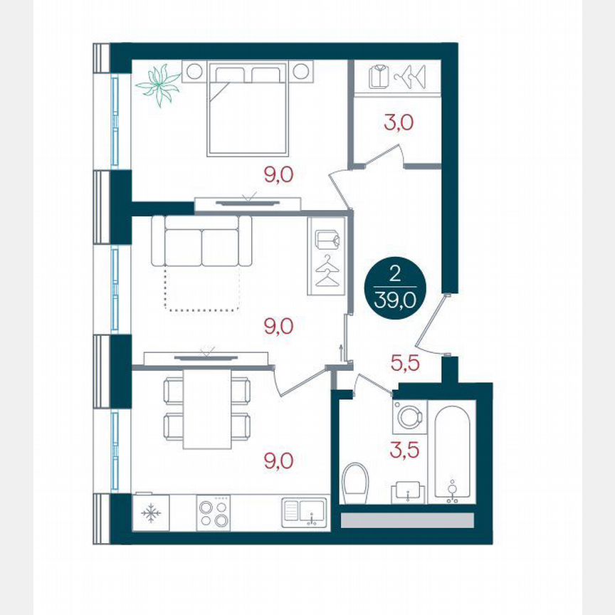 2-к. квартира, 39 м², 20/32 эт.