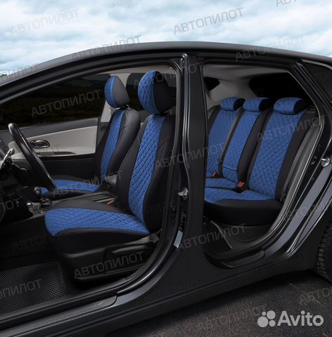 Чехлы Hyundai Solaris 2 алькантара ромб чер+син