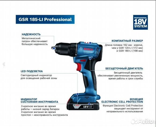 Шуруповёрт Bosch GSR 185 Li Pro тушка безщеточный