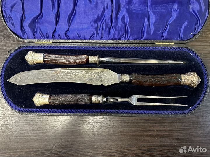 Вилка+нож для подачи мяса,Англия,19 век