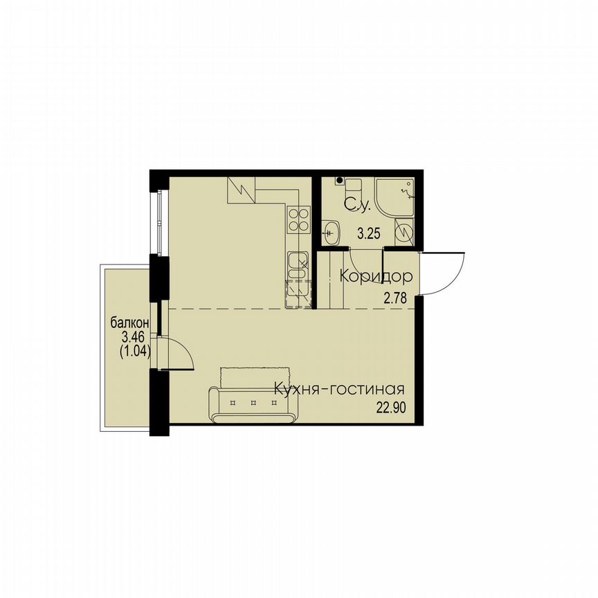 Квартира-студия, 30 м², 2/12 эт.