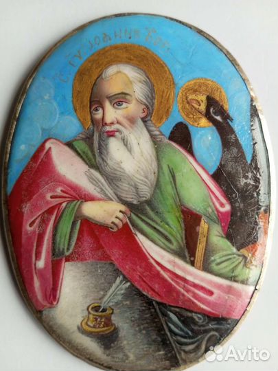 Икона 19в. финифть в серебре