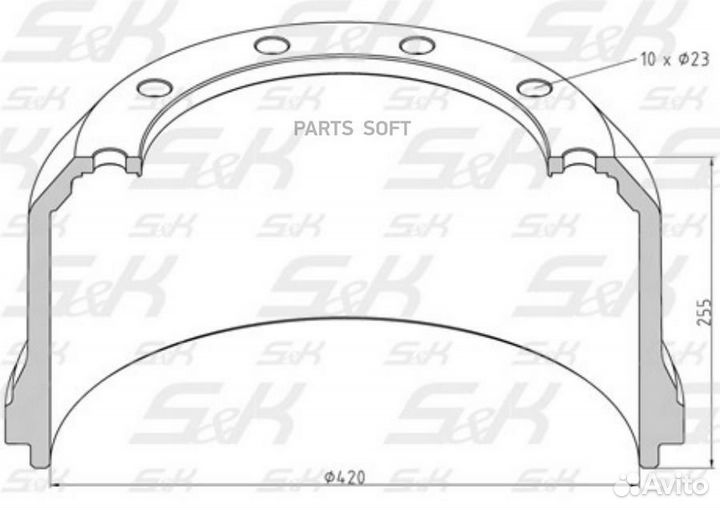 S&K SK-3140023-01 Барабан тормозной 420/290-H255,5/200-335xN10x23 SAF RLS/RS/RZ8442/WRZ6242