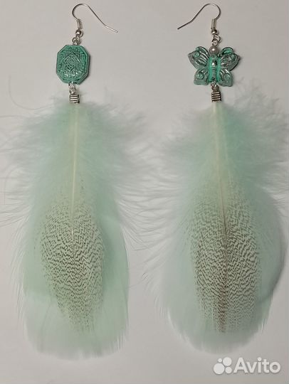 Серьги из перьев птиц ручной работы