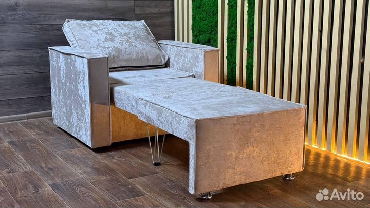 Кресло в стиле Лофт, бежевый велюр own/70 см