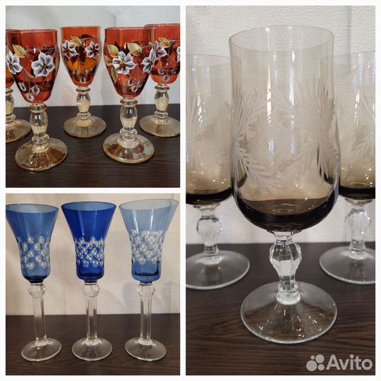 Фужеры, рюмки цветное стекло