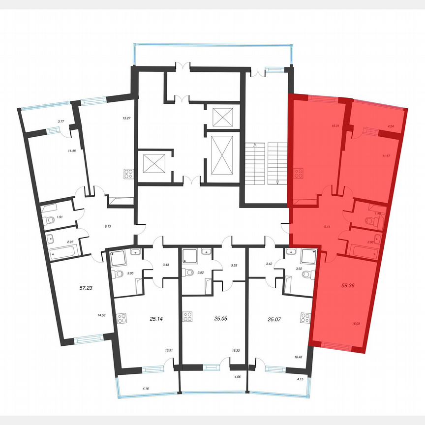 2-к. квартира, 61,5 м², 4/22 эт.