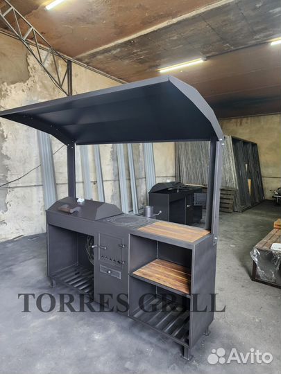 Мангал с печью под казан и крышей