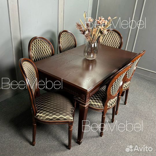 Обеденная группа,стол и 6 стульев медальон арт 479
