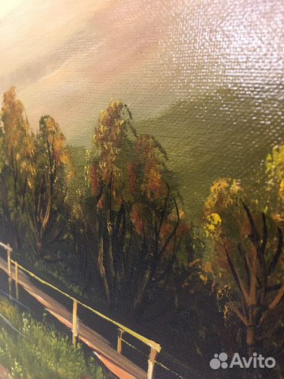 Картина маслом на холсте «Пейзаж с мостиком»