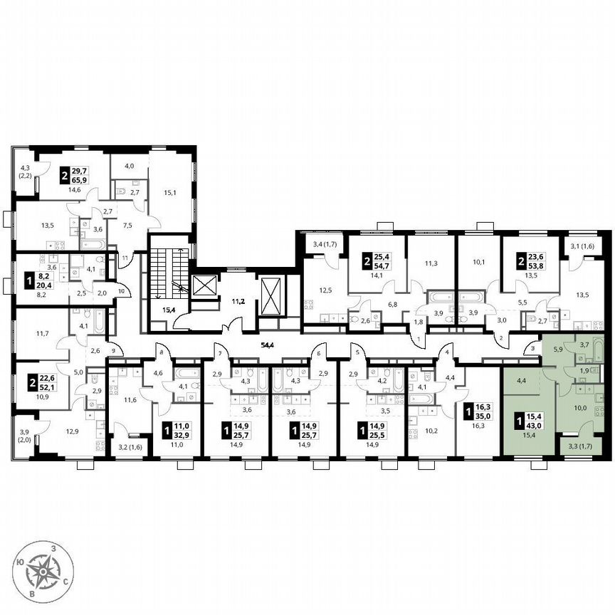 1-к. квартира, 43 м², 8/16 эт.