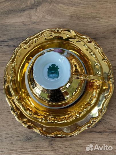 Чайные трио, золотые, фарфор Германия