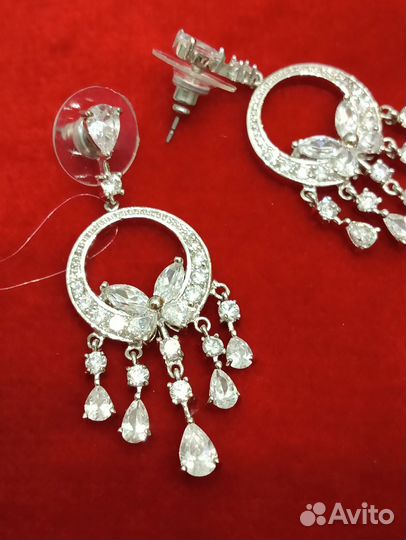 Серьги (фианиты, родий)