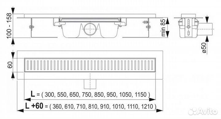 Душевой лоток Alcaplast APZ1S-1150 (APZ1-1150) бе