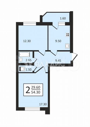 2-к. квартира, 54,3 м², 9/9 эт.