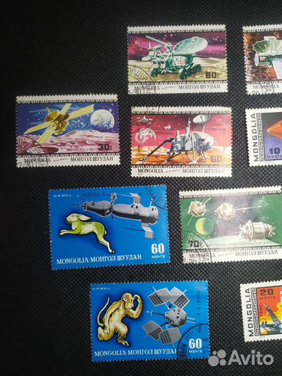 Лот. 10 марок времён СССР. Монголия, космос