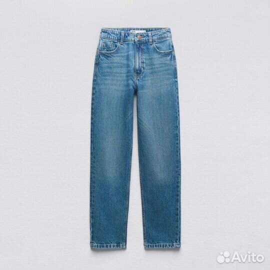 Джинсы hiigh-rise MOM jeans blue zara 38