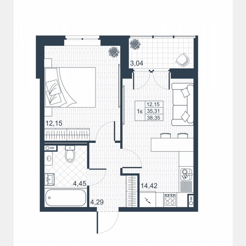 1-к. квартира, 36,8 м², 1/8 эт.