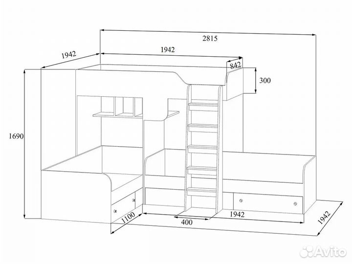 Двухъярусная кровать Трио