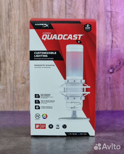 Игровой/стрим микрофон HyperX Quadcast S Белый