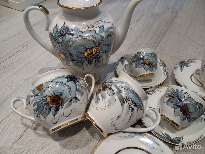 Кухонный сервиз лфз синий с позолотой