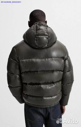 Пуховик Zara x Moncler глянцевый Хаки (Арт.95943)