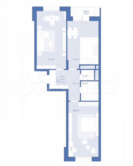 3-к. квартира, 76,3 м², 13/21 эт.