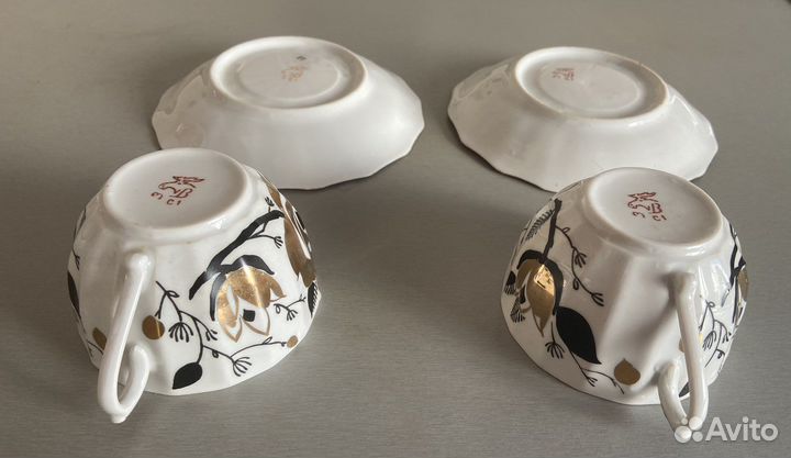 Две чайные пары сервиза золотая роза СССР Вербилки