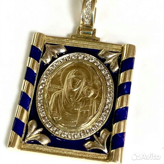 Золотая подвеска-ладанка с бриллиантами и эмалью 5