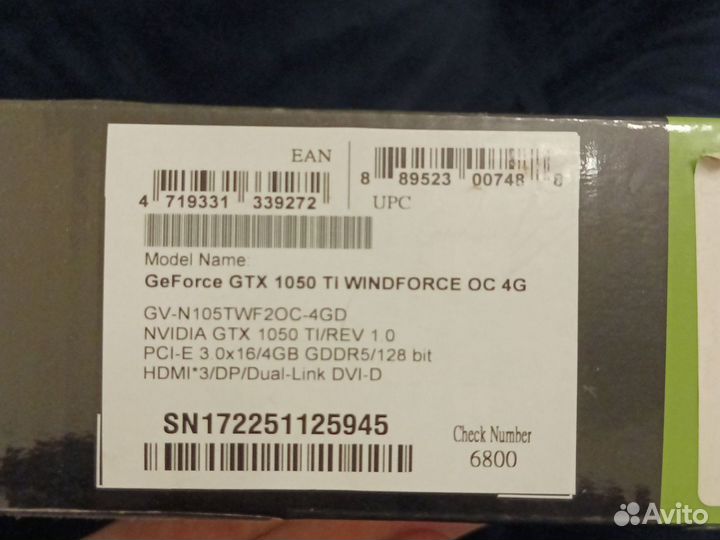 Nvidia GeForce GTX 1050 TI windforce OC 4G