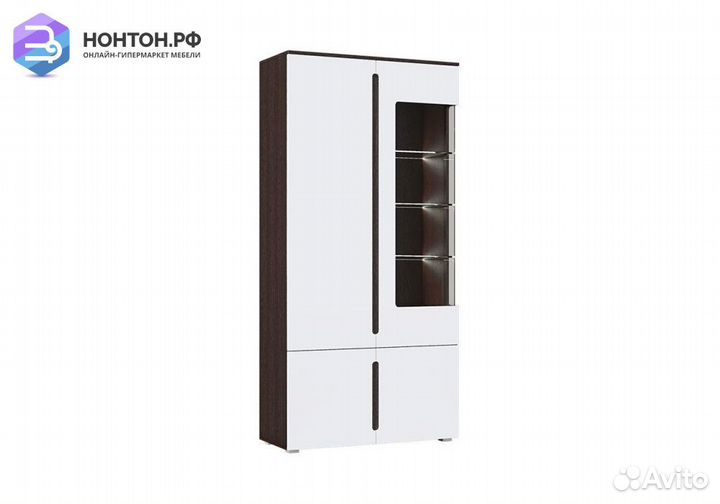 Витрина с подсветкой Ким белый глянец / венге