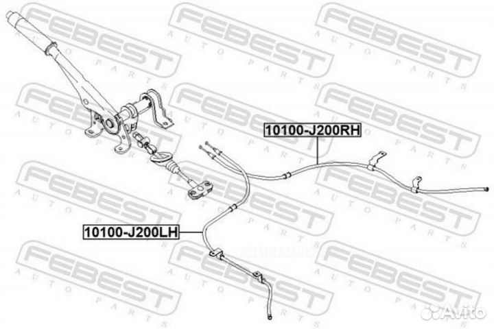 Febest 10100-J200LH Трос ручного тормоза правый