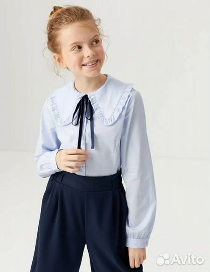 Комплект из юбки синей и блузки голубой 158-164