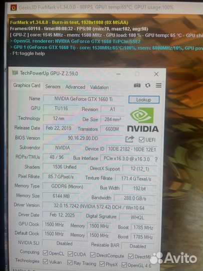 Видеокарта GTX1660TI KFA2 OC 6gb