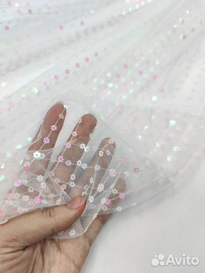 Сетка фатин с вышивкой полосками. Для платьев. 7 ц