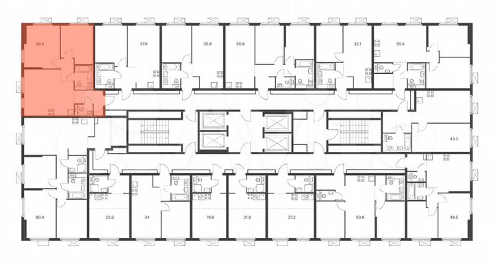 2-к. квартира, 59,3 м², 23/33 эт.