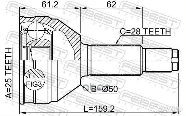 ШРУС наружный 25x50x28 chery mikado B11 06-12