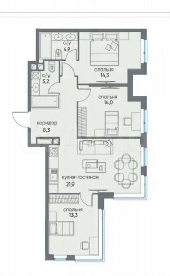 2-к. квартира, 81,9 м², 11/12 эт.