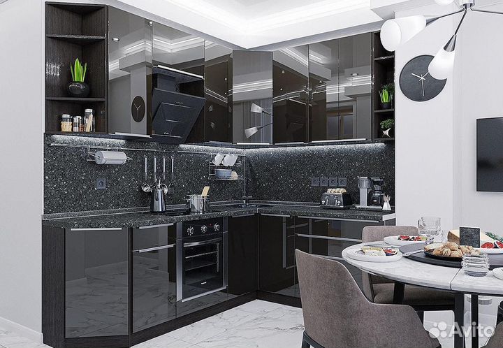 Кухонный гарнитур угловой Фьюжн-04 Anthracite, Gra