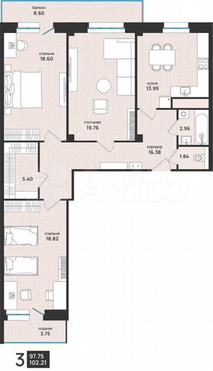 3-к. квартира, 102,2 м², 12/15 эт.