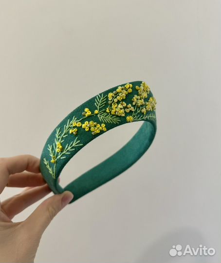 Ободок кокошник с вышивкой Мимоза