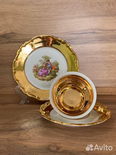 Чайные трио, золотые, фарфор Германия