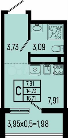 Квартира-студия, 16,7 м², 13/18 эт.