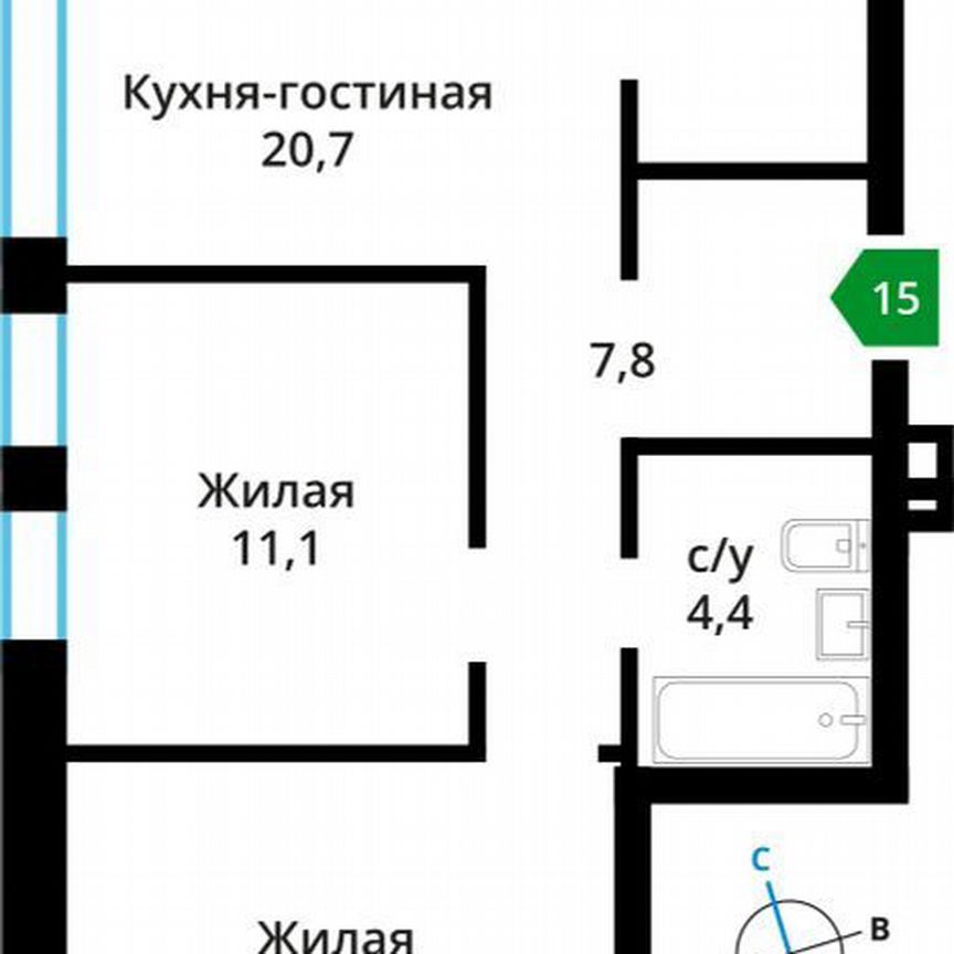 2-к. квартира, 57 м², 4/6 эт.