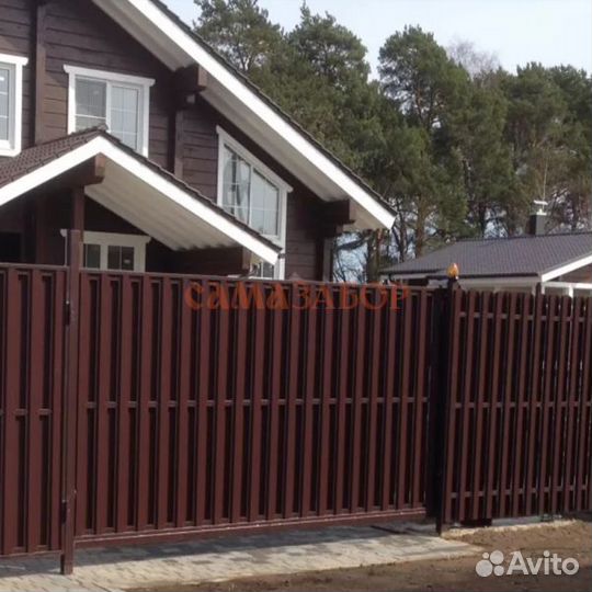 Забор штакетника с калиткой и воротами Жигулевск
