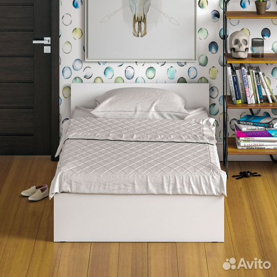 Кровать белая Стандарт 1200, цвет белый, шхгхв 123,5х203,5х70 см., сп.м. 1200х2000 мм., без матраса