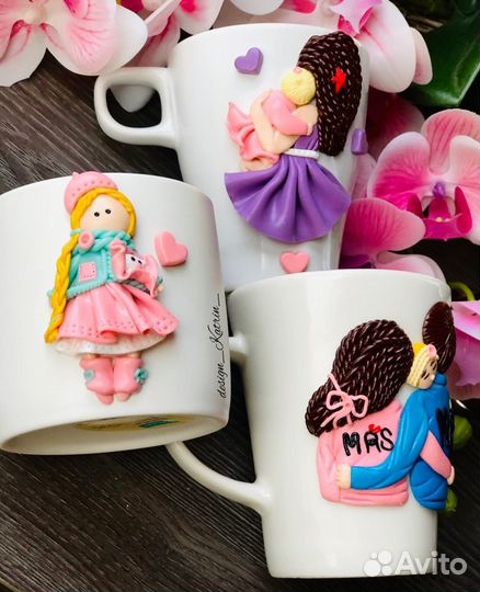 Кружка с декором из полимерной глины