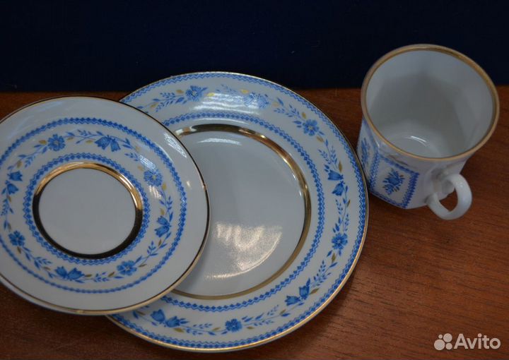 Фарфоровая кофейная тройка- васильки. лфз (1)