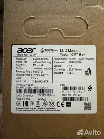 Монитор Acer Vero v247YEbipv
